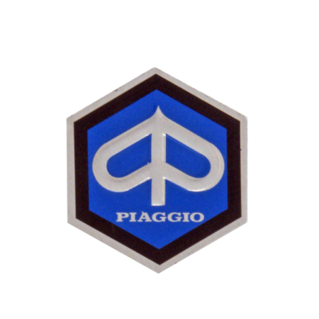 Emblème "Piaggio" hexagonale en Alu à coller 26mm